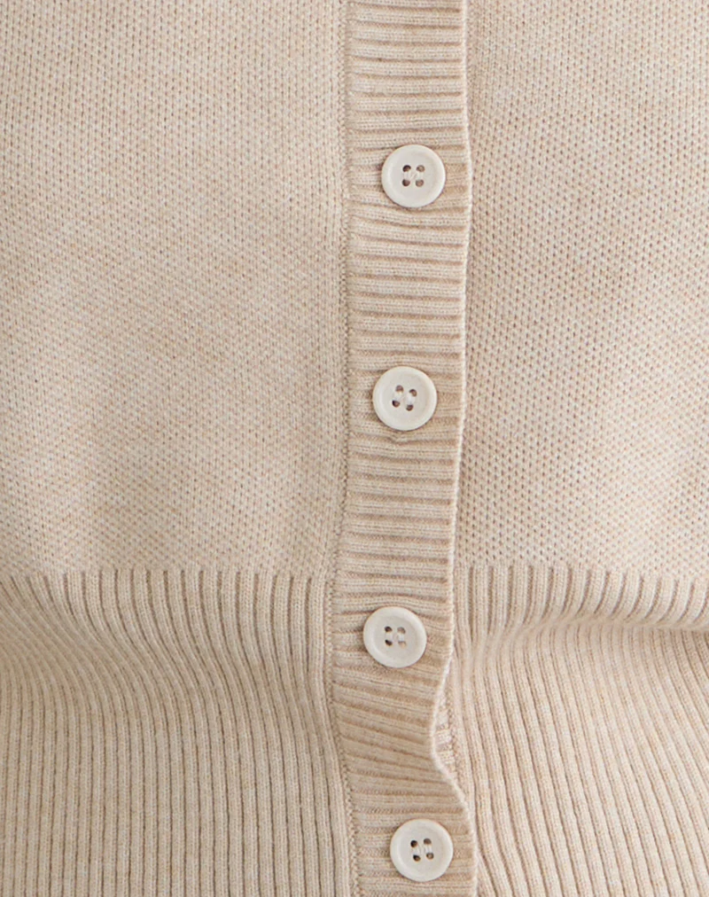 Subra Long Sleeve Ribbed Hem Cardigan in Ivory - Image 6