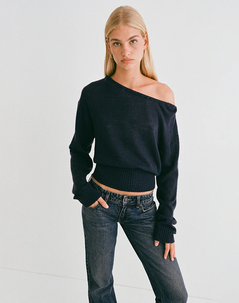 Suena Asymmetric Jumper in Navy - Image 3