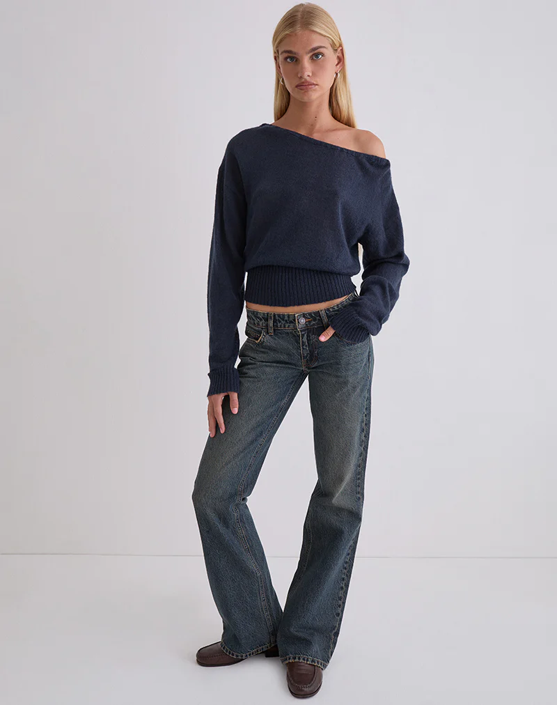 Suena Asymmetric Jumper in Navy - Image 4