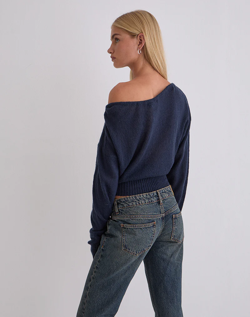 Suena Asymmetric Jumper in Navy - Image 5