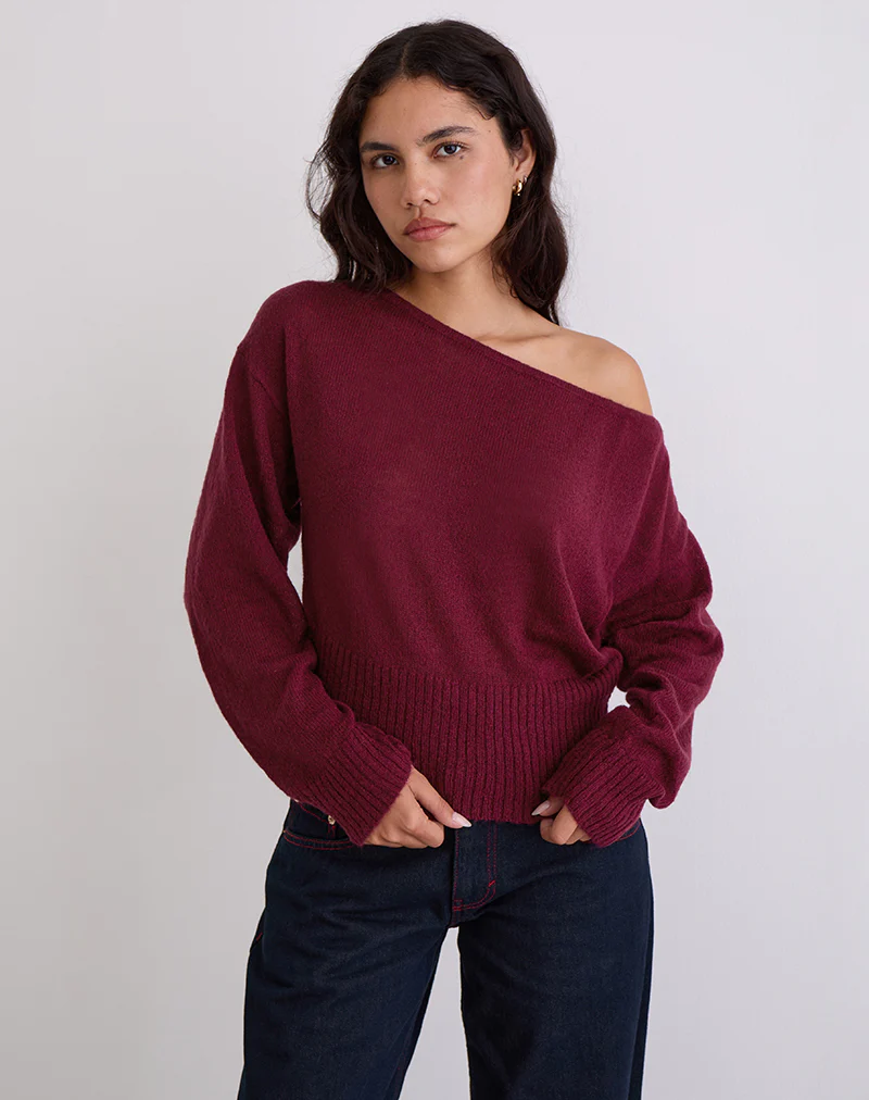 Suena Asymmetric Jumper in Wine - Image 3