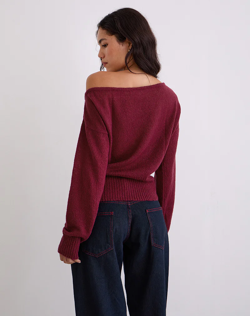 Suena Asymmetric Jumper in Wine - Image 4
