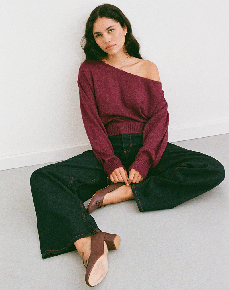 Suena Asymmetric Jumper in Wine - Image 5