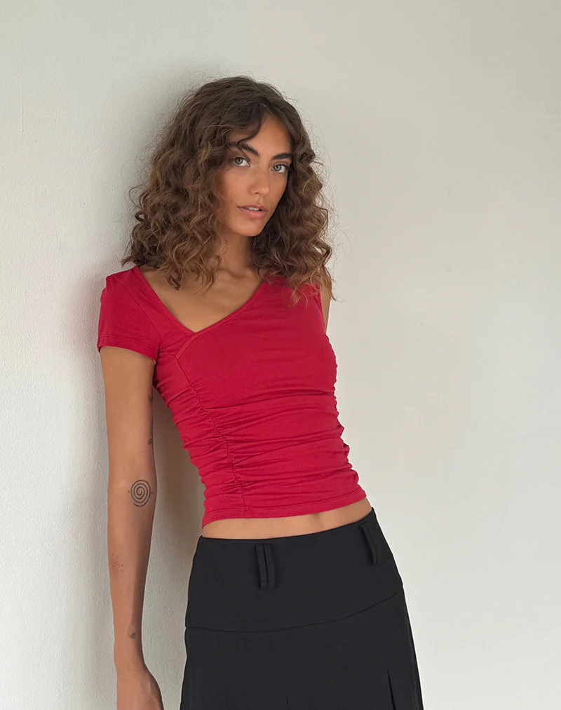 Sunhee Slash Neck Top in Adrenalin Red - Image 5