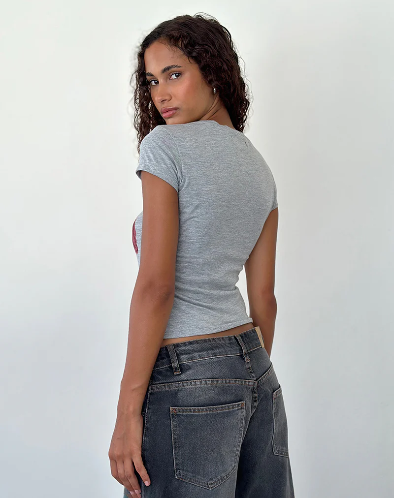 Sutin Tee in Grey Marl Painted Flower Graphic - Image 4