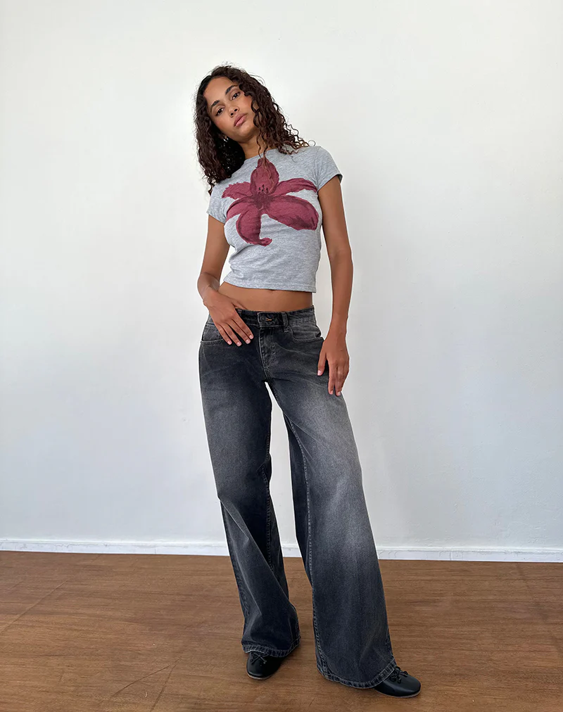 Sutin Tee in Grey Marl Painted Flower Graphic - Image 5