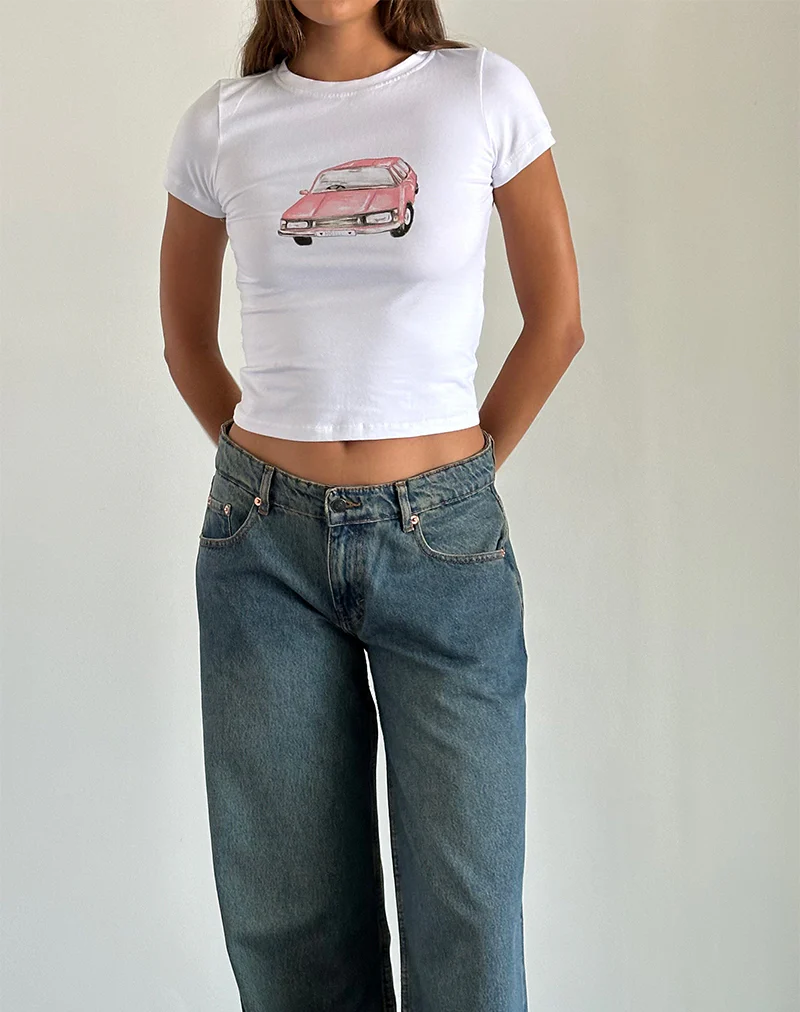 Sutin Baby Tee in White with Scribble Car Graphic - Image 3