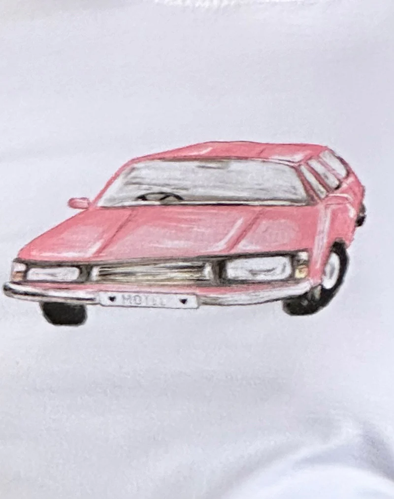 Sutin Baby Tee in White with Scribble Car Graphic - Image 6