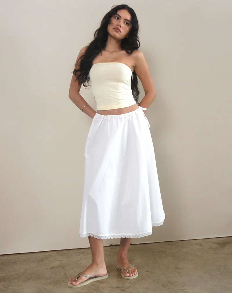 Taka Midi Skirt in Poplin White - Image 3