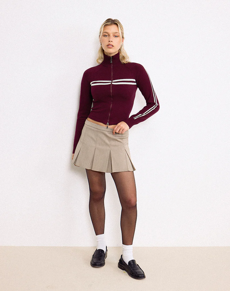 Talisa Zip Through Jacket in Maroon with White Stripe - Image 3