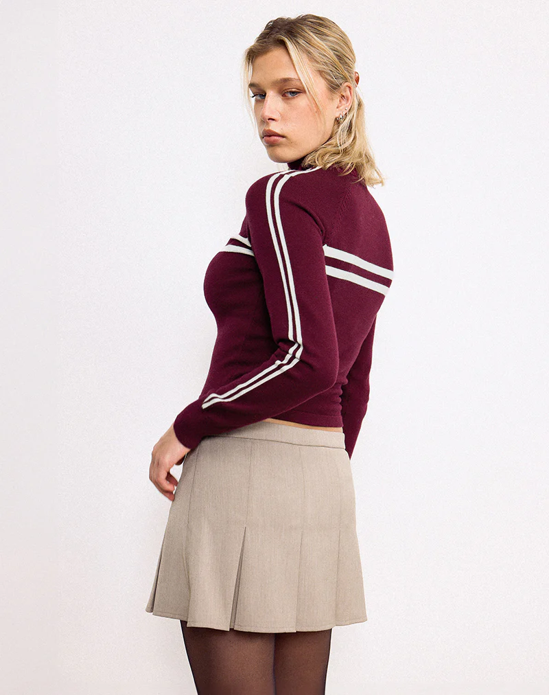 Talisa Zip Through Jacket in Maroon with White Stripe - Image 4