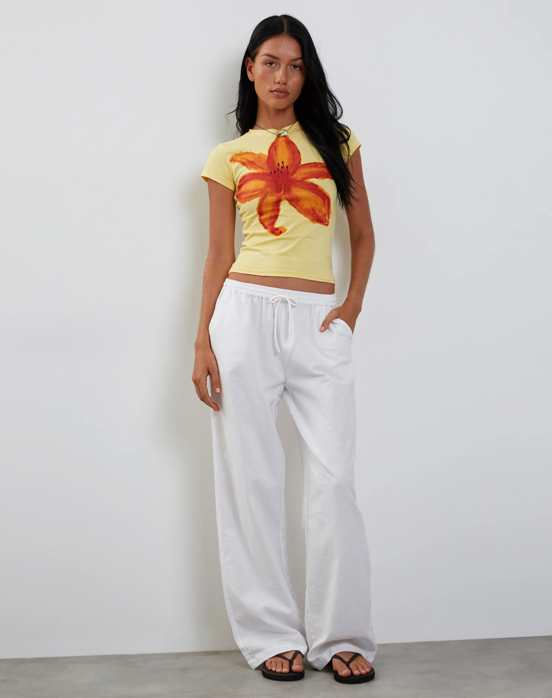 Tiona Baby Tee in Lemonade with Summer Flower Print - Image 3
