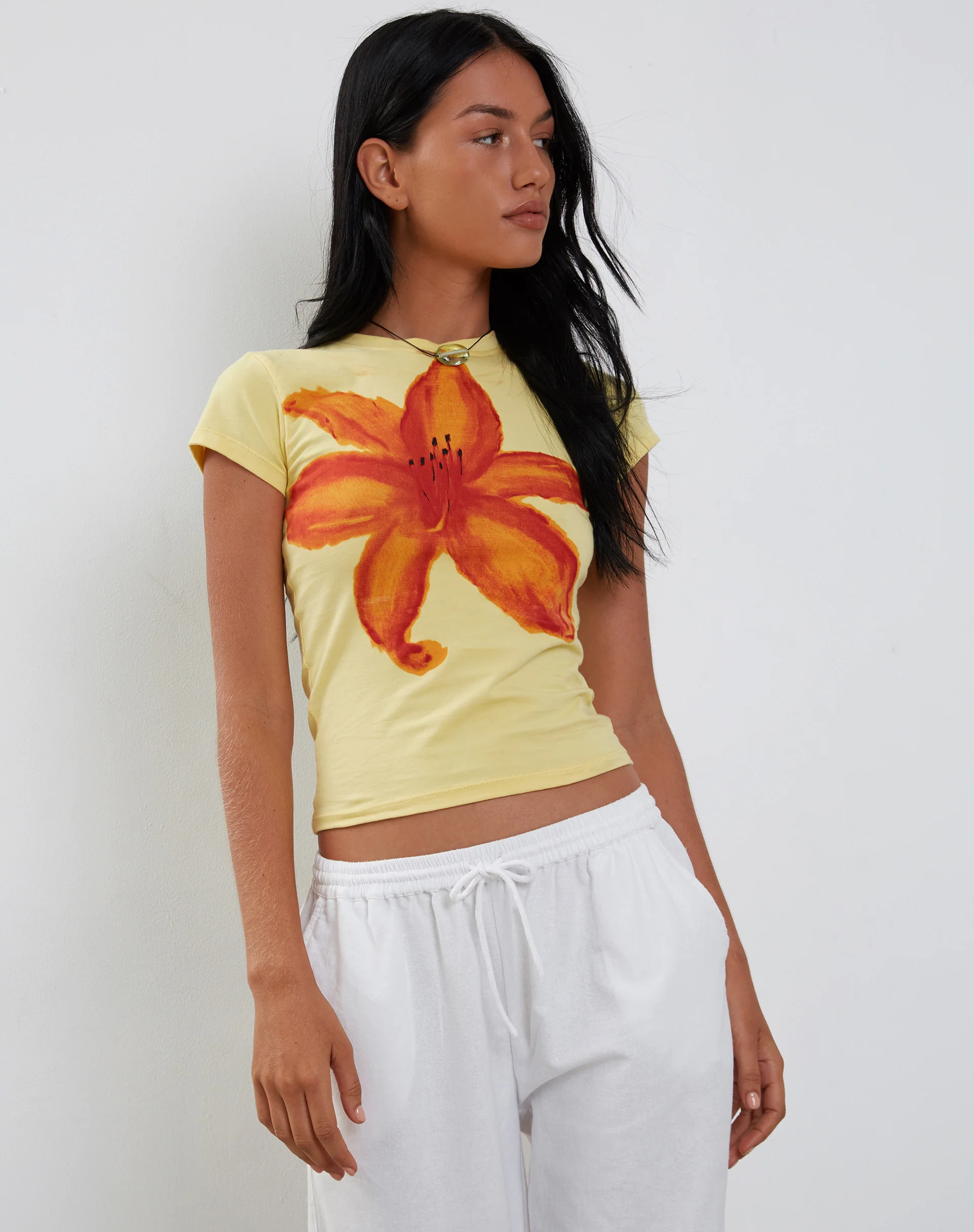 Tiona Baby Tee in Lemonade with Summer Flower Print - Image 4