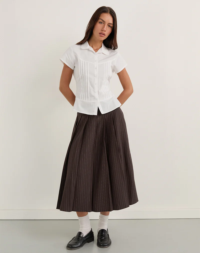 Tisrah Skirt in Dark Brown Pinstripe - Image 3