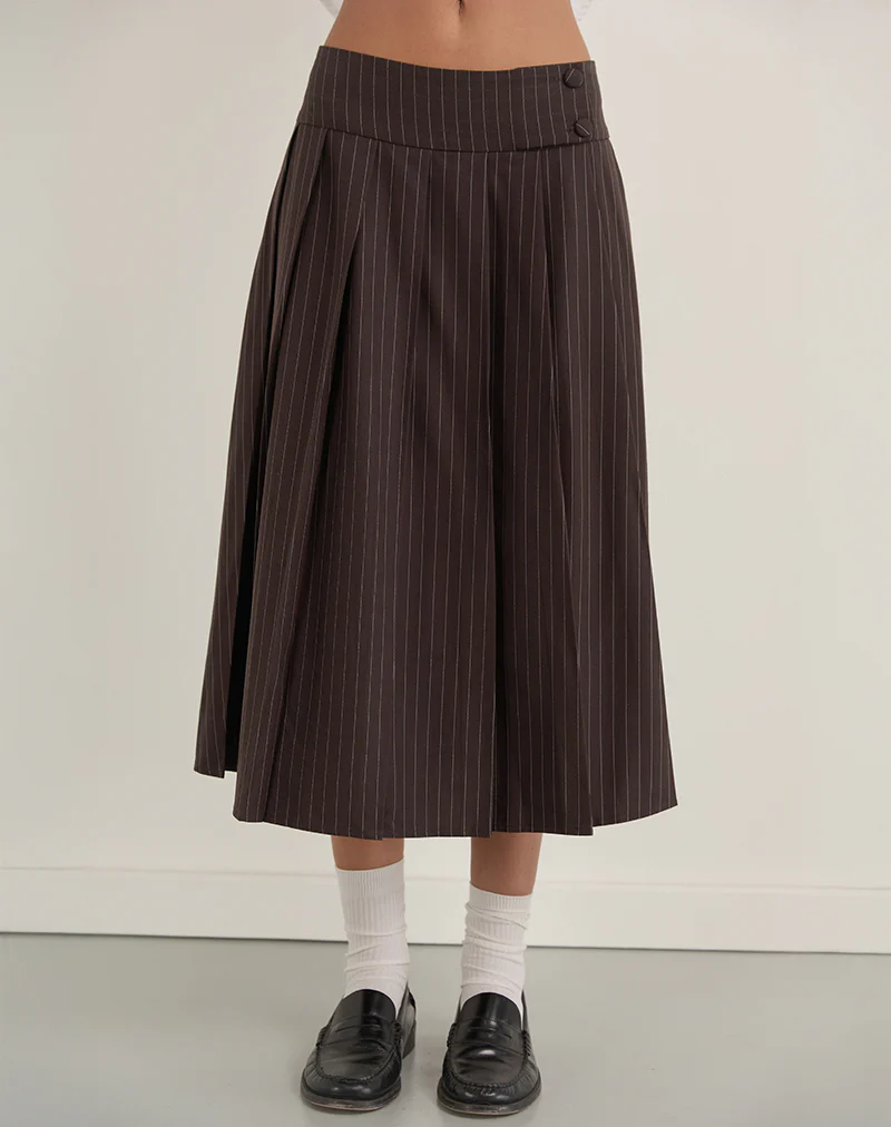 Tisrah Skirt in Dark Brown Pinstripe - Image 4