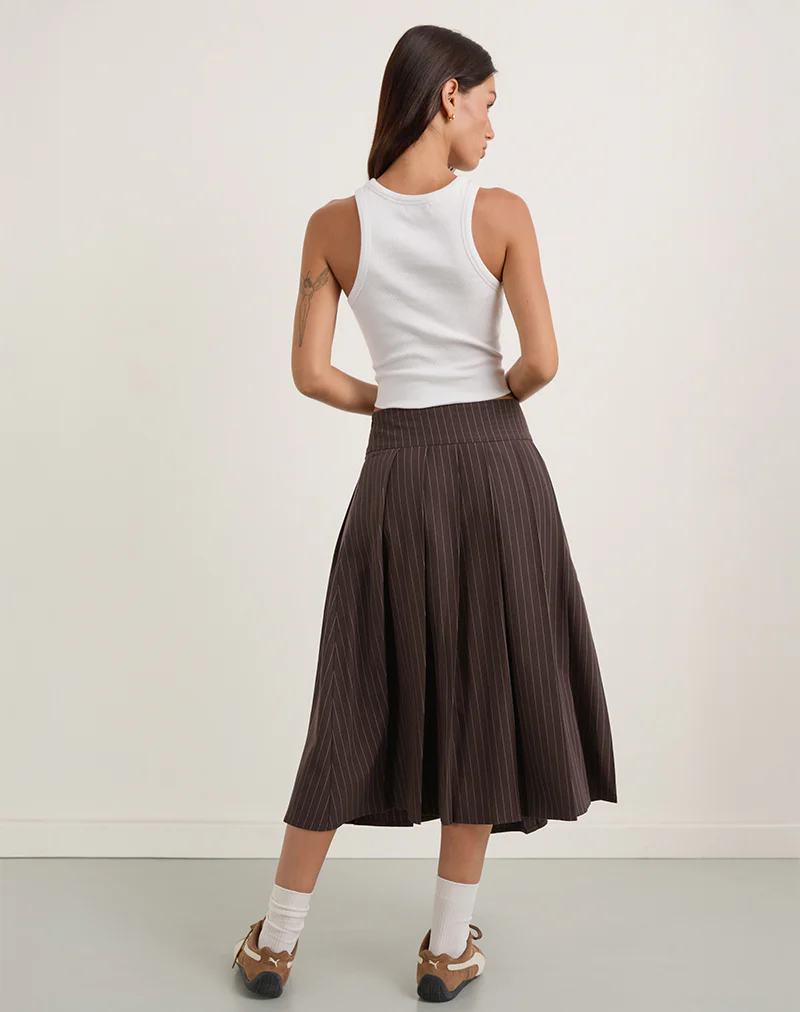 Tisrah Skirt in Dark Brown Pinstripe - Image 5
