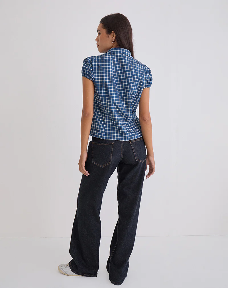 Ulsan Fitted Shirt in Navy Tartan Poplin - Image 4