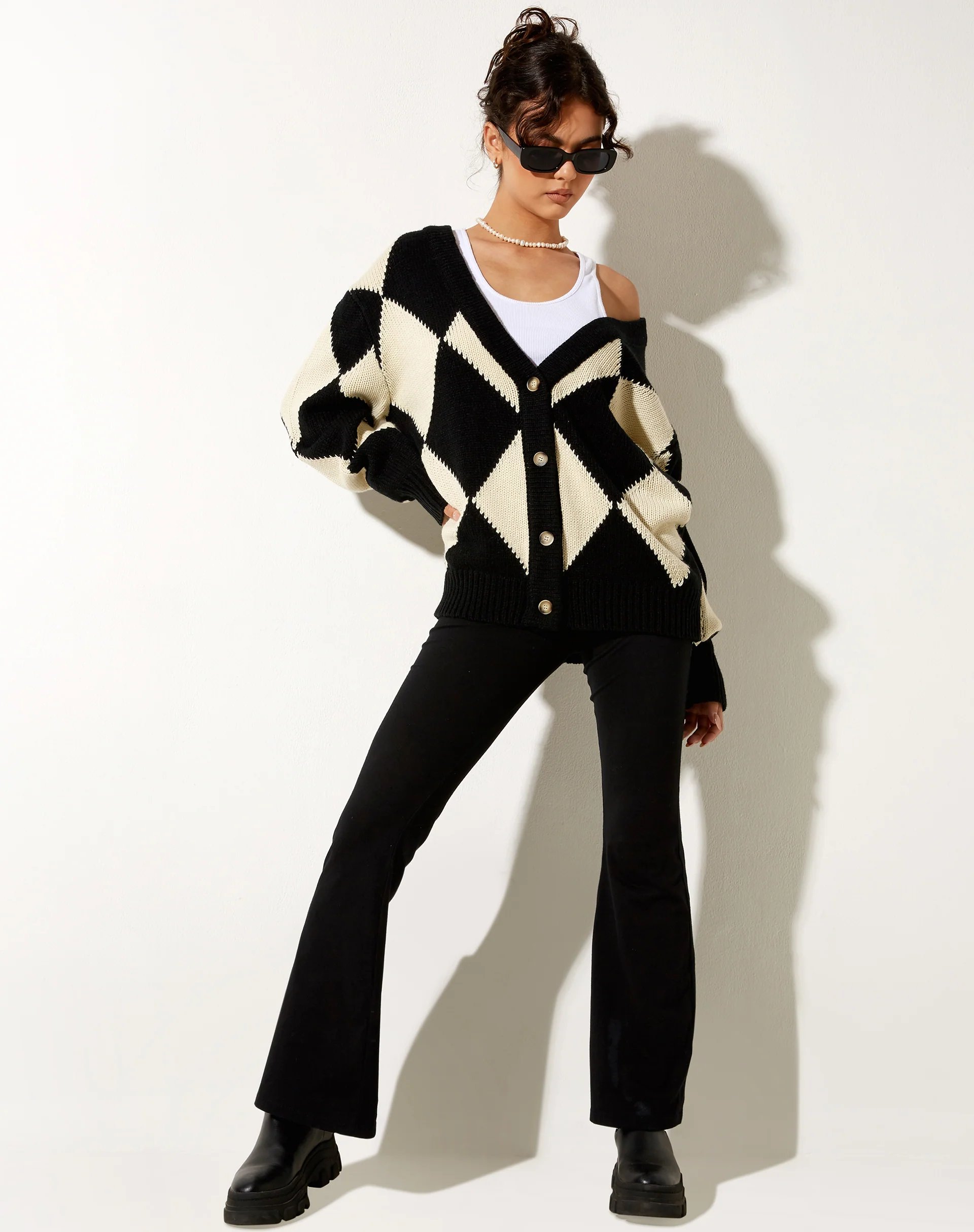 Uriela Cardigan in Harlequin Black and Off White - Image 5
