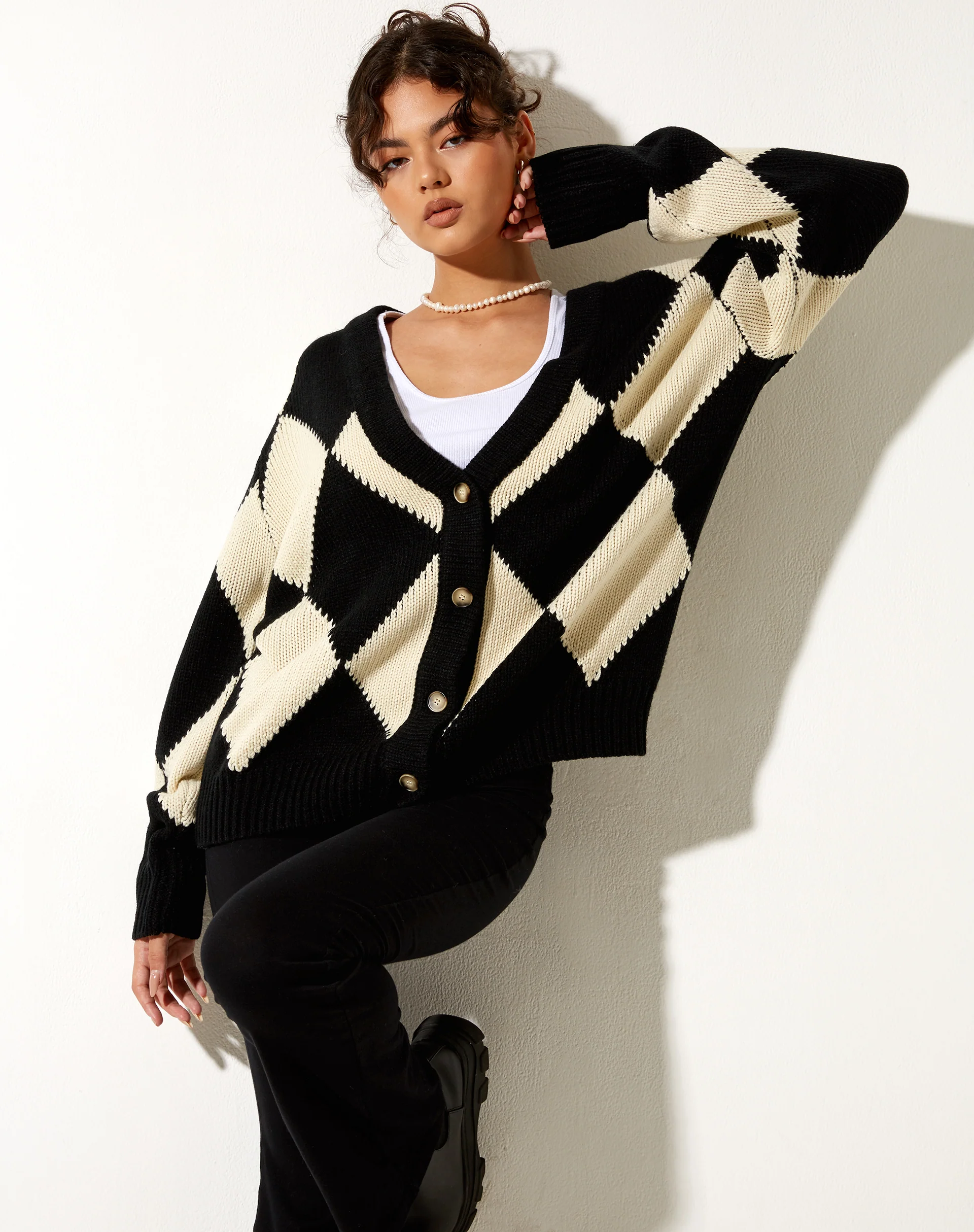 Uriela Cardigan in Harlequin Black and Off White - Image 6
