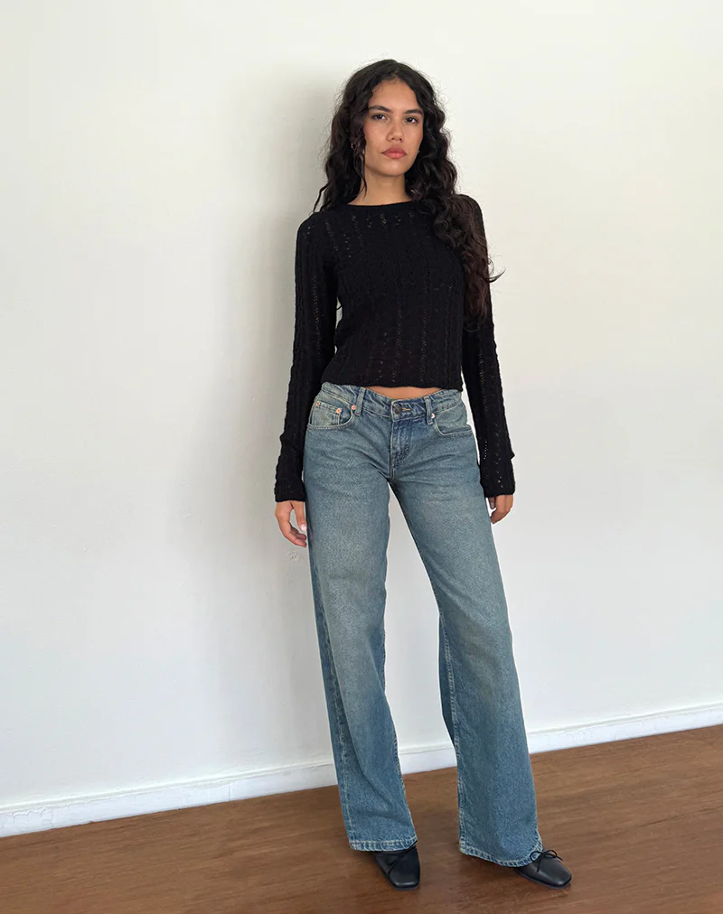 Venia Knitted Long Sleeve Top in Black - Image 3