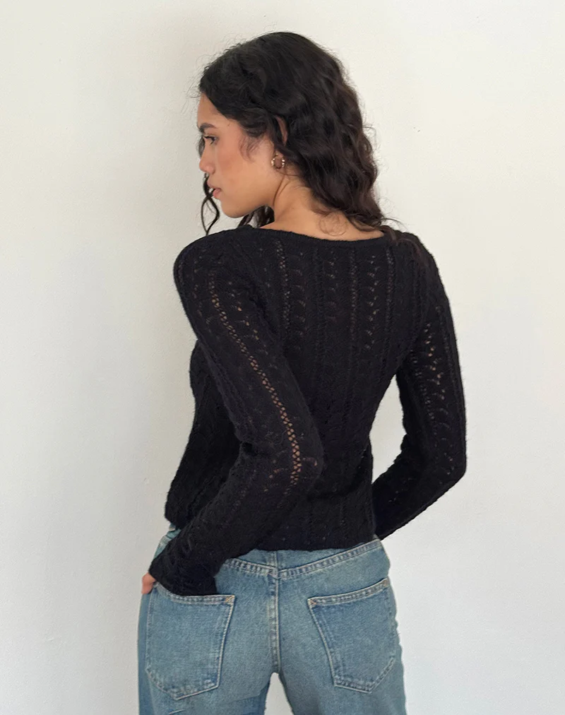 Venia Knitted Long Sleeve Top in Black - Image 5