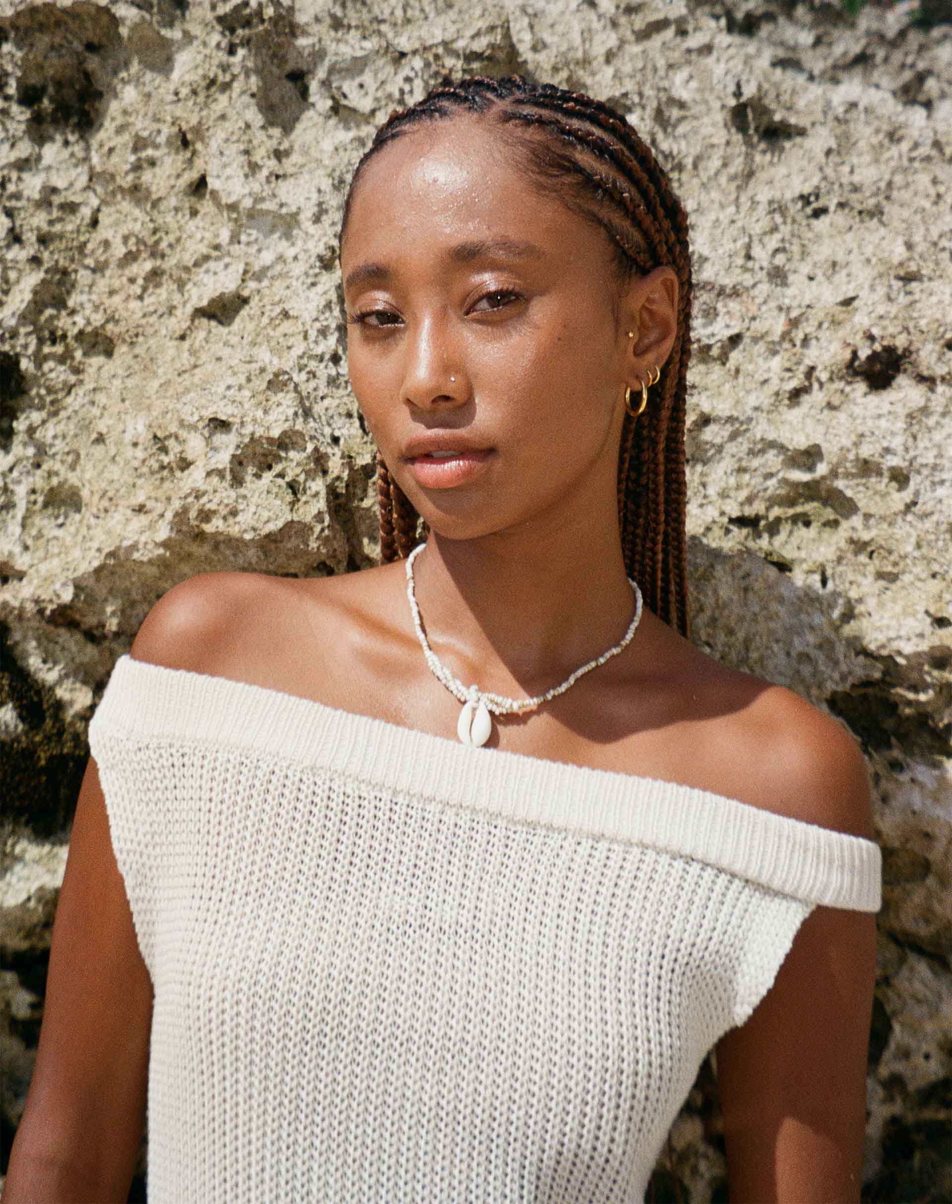 Vivian Knitted Bardot Mini Dress in Ivory - Image 6